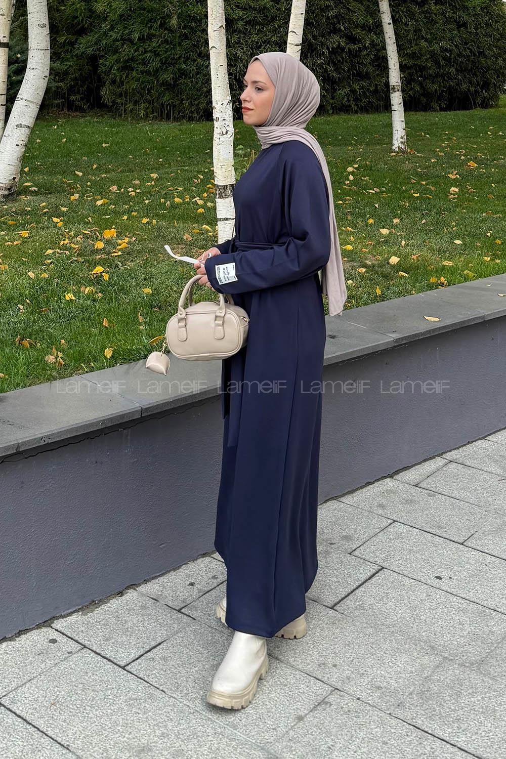 Lamelif Arma Detaylı Elbise Lacivert