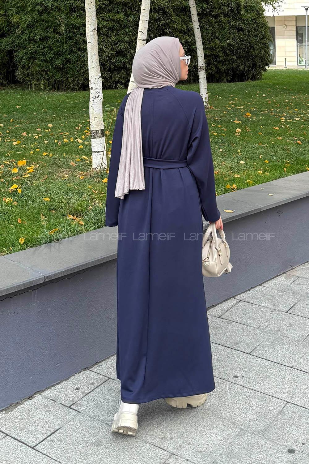 Lamelif Arma Detaylı Elbise Lacivert