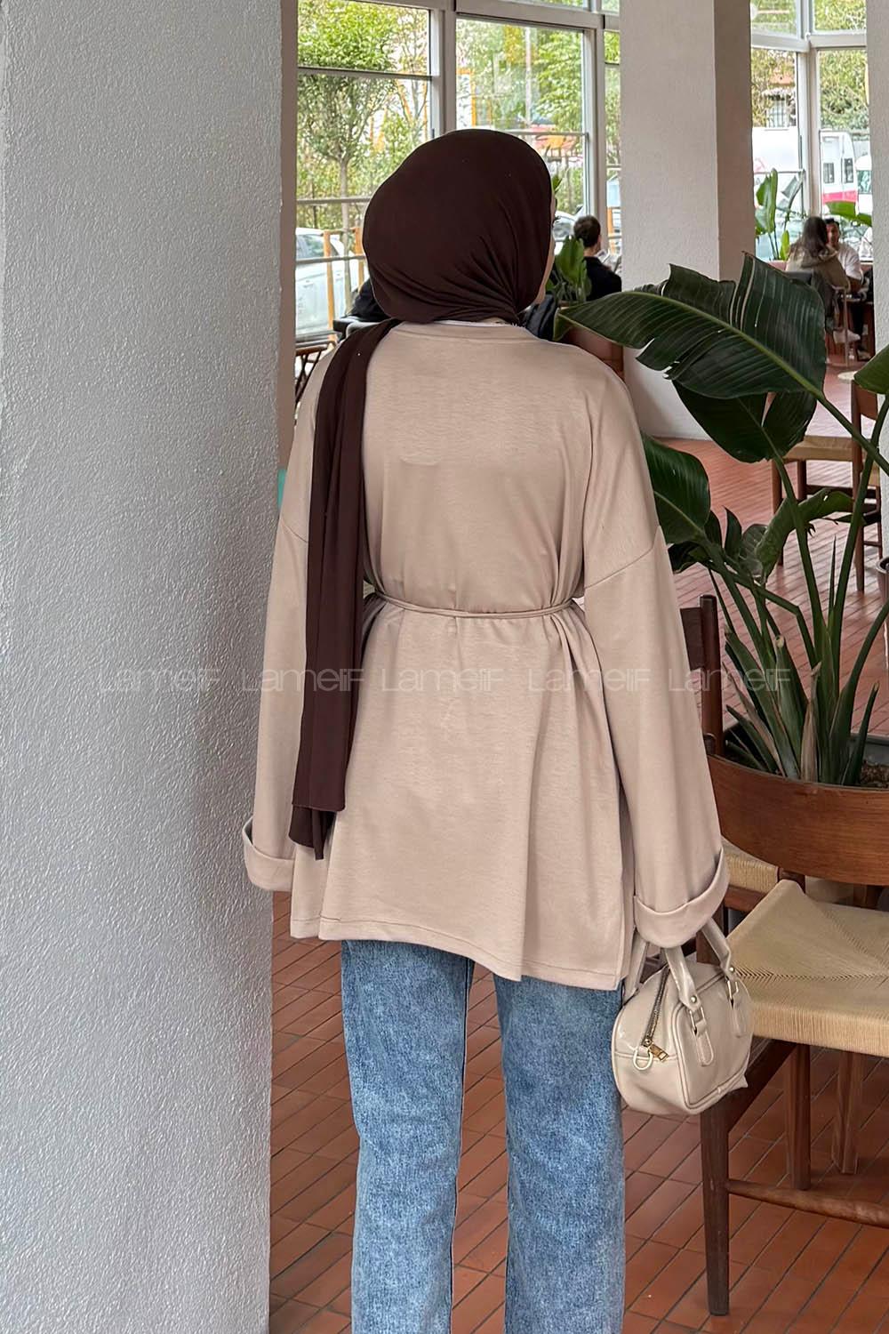 Lamelif Bağlama Detaylı Oysho Sweat Bej