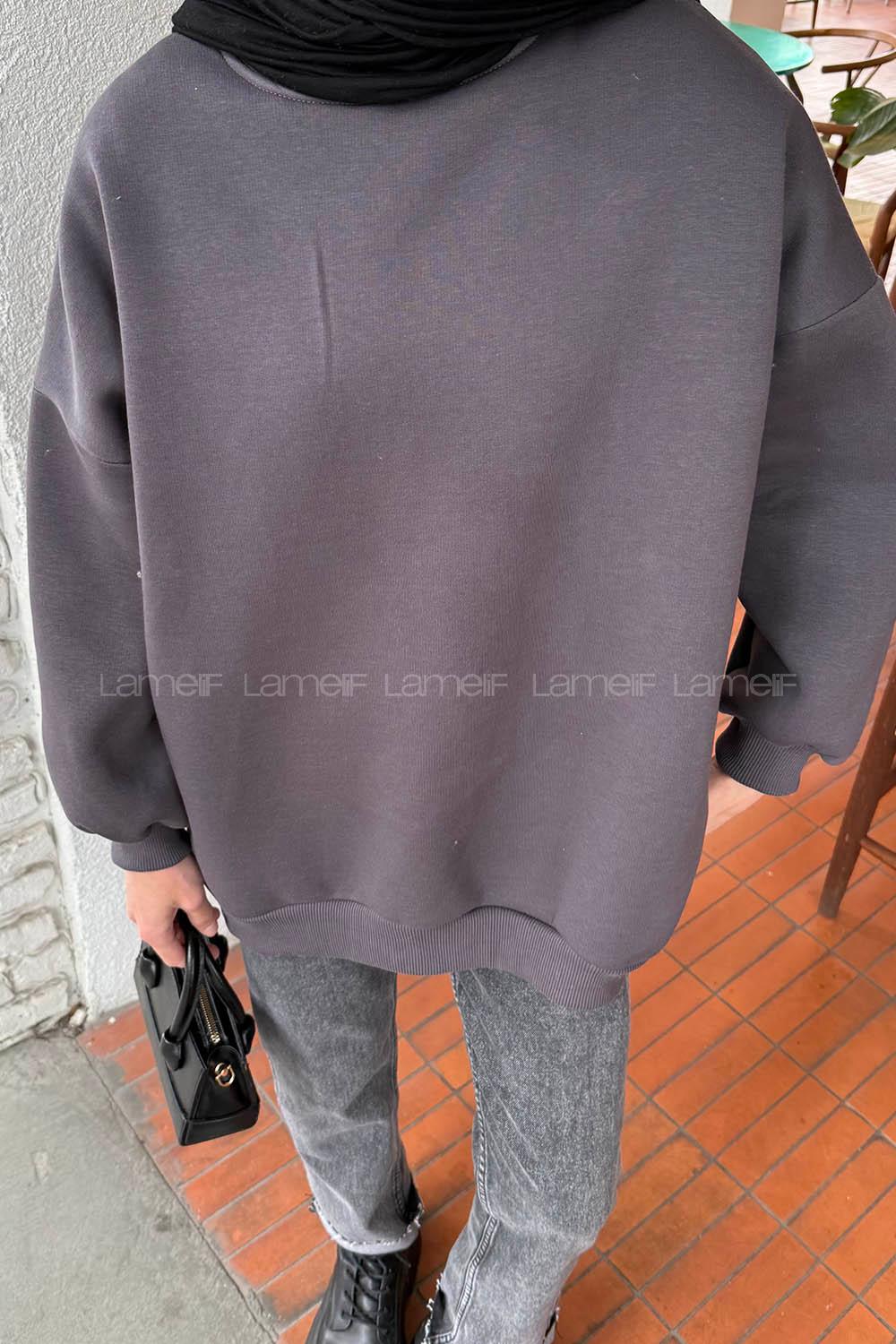 Lamelif Jasmin Bisiklet Yaka Oversize Sweat Antrasit