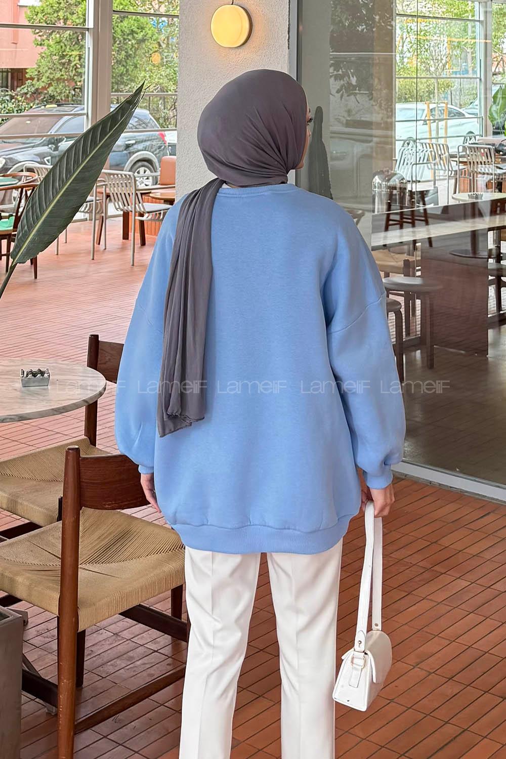 Lamelif Jasmin Bisiklet Yaka Oversize Sweat Bebe Mavisi