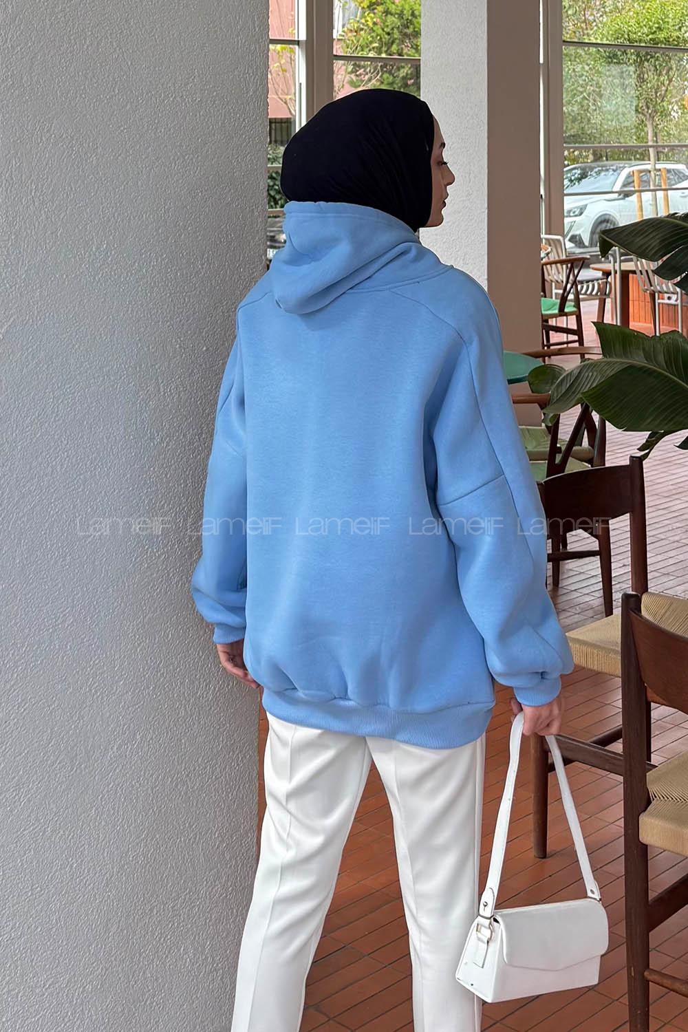 Baby Blue Hood Neck Long Arm Unprinted Sweatshirt