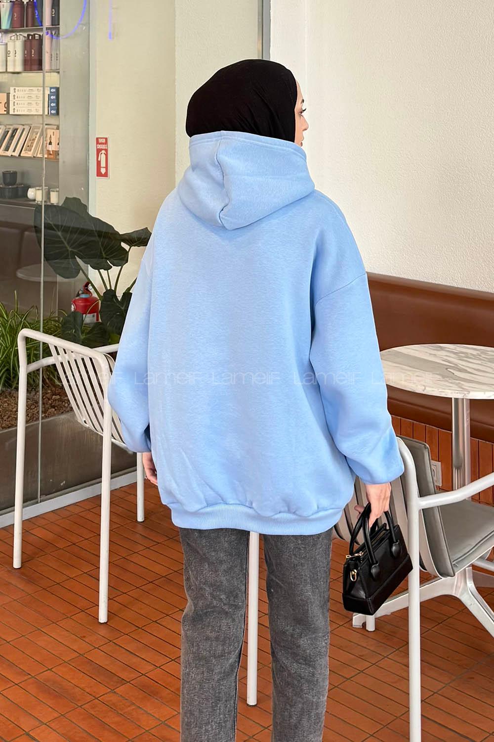 Lamelif Kapüşonlu Salaş Sweatshirt  Bebe Mavisi