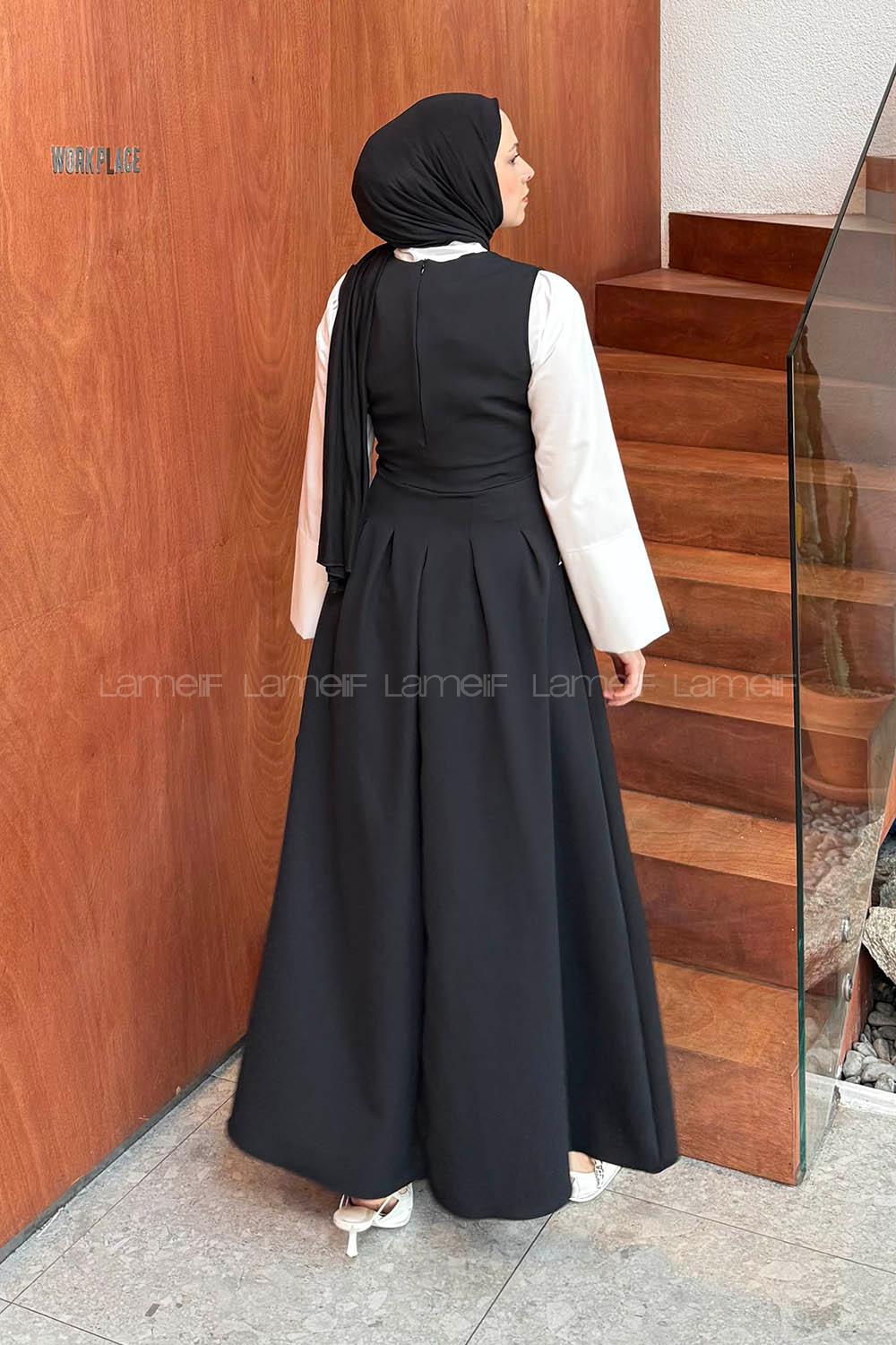 Lamelif Kruvaze Gizli Cep Tesettür Elbise Siyah