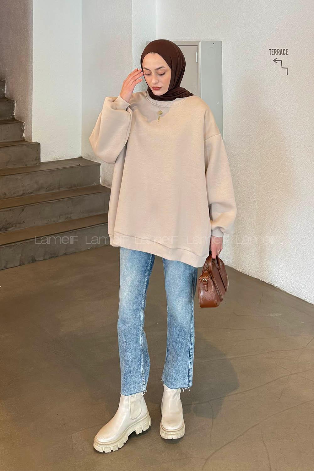 Lamelif Oversize Sweatshirt Krem