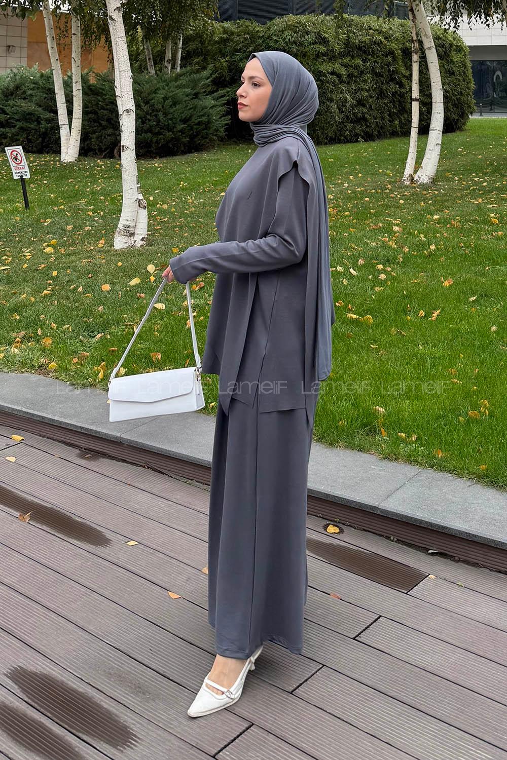 Lamelif Pelerinli Tesettür Takım Antrasit