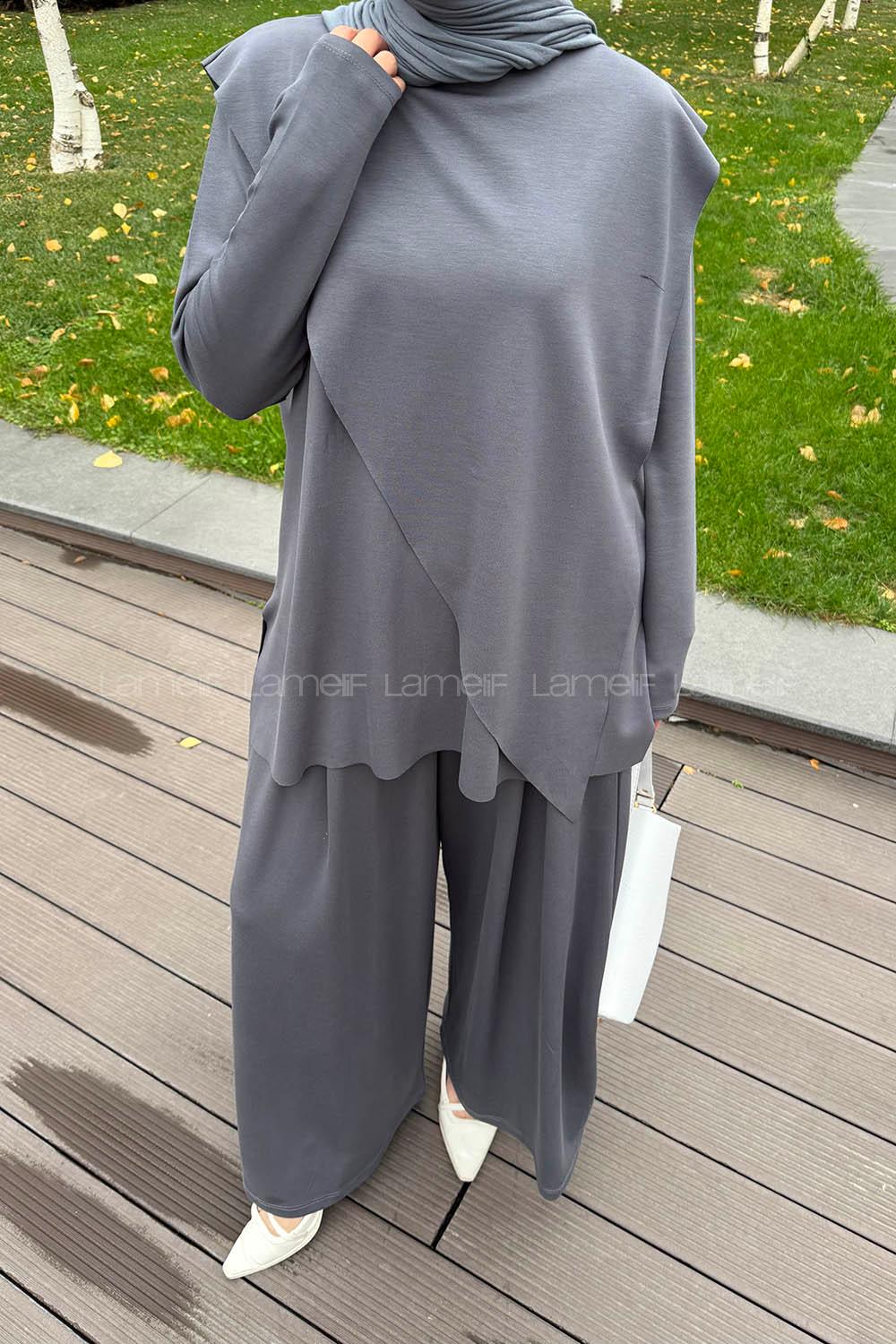 Lamelif Pelerinli Tesettür Takım Antrasit