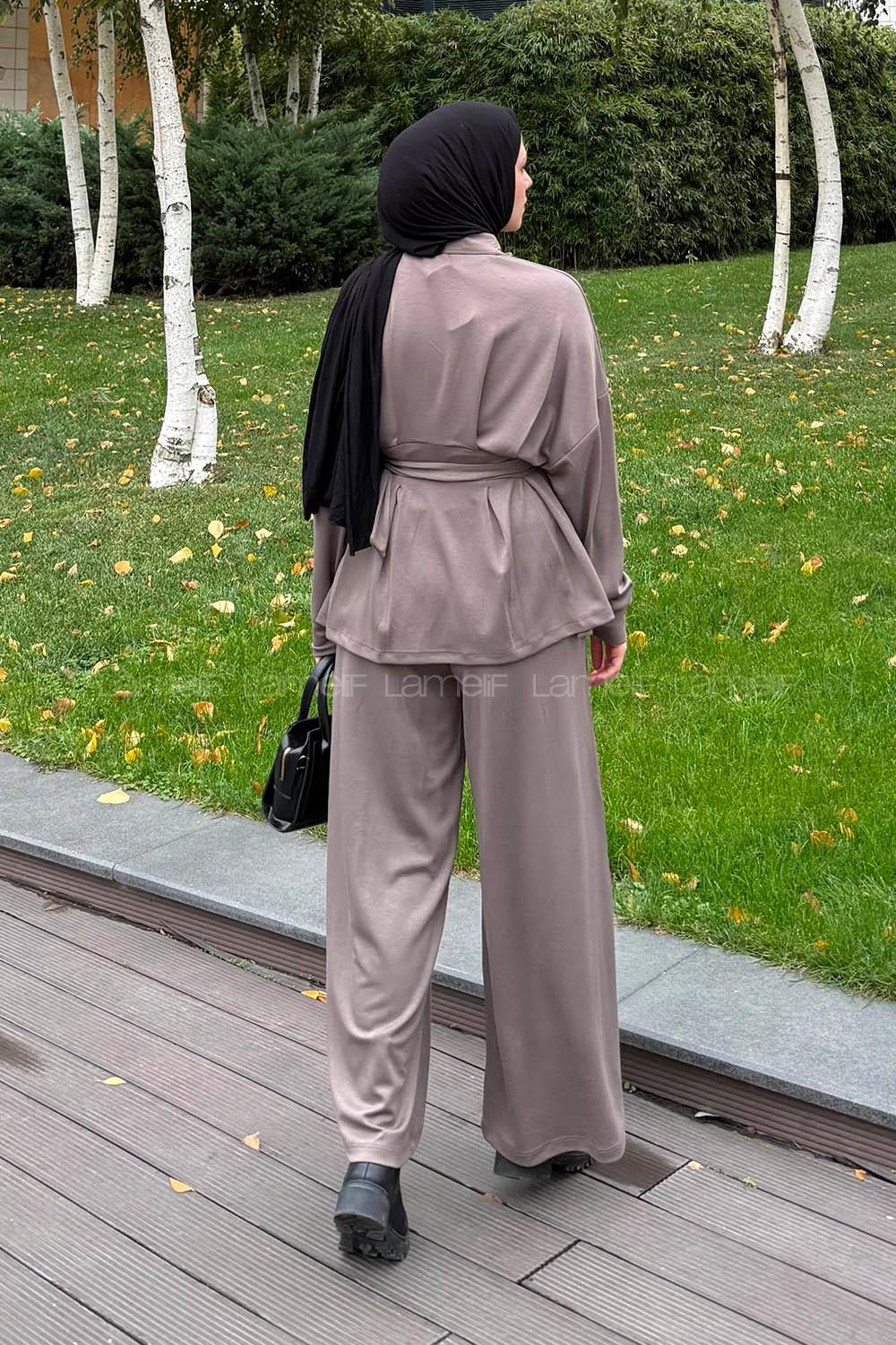 Lamelif Pile Detaylı Takım Soft Kahve