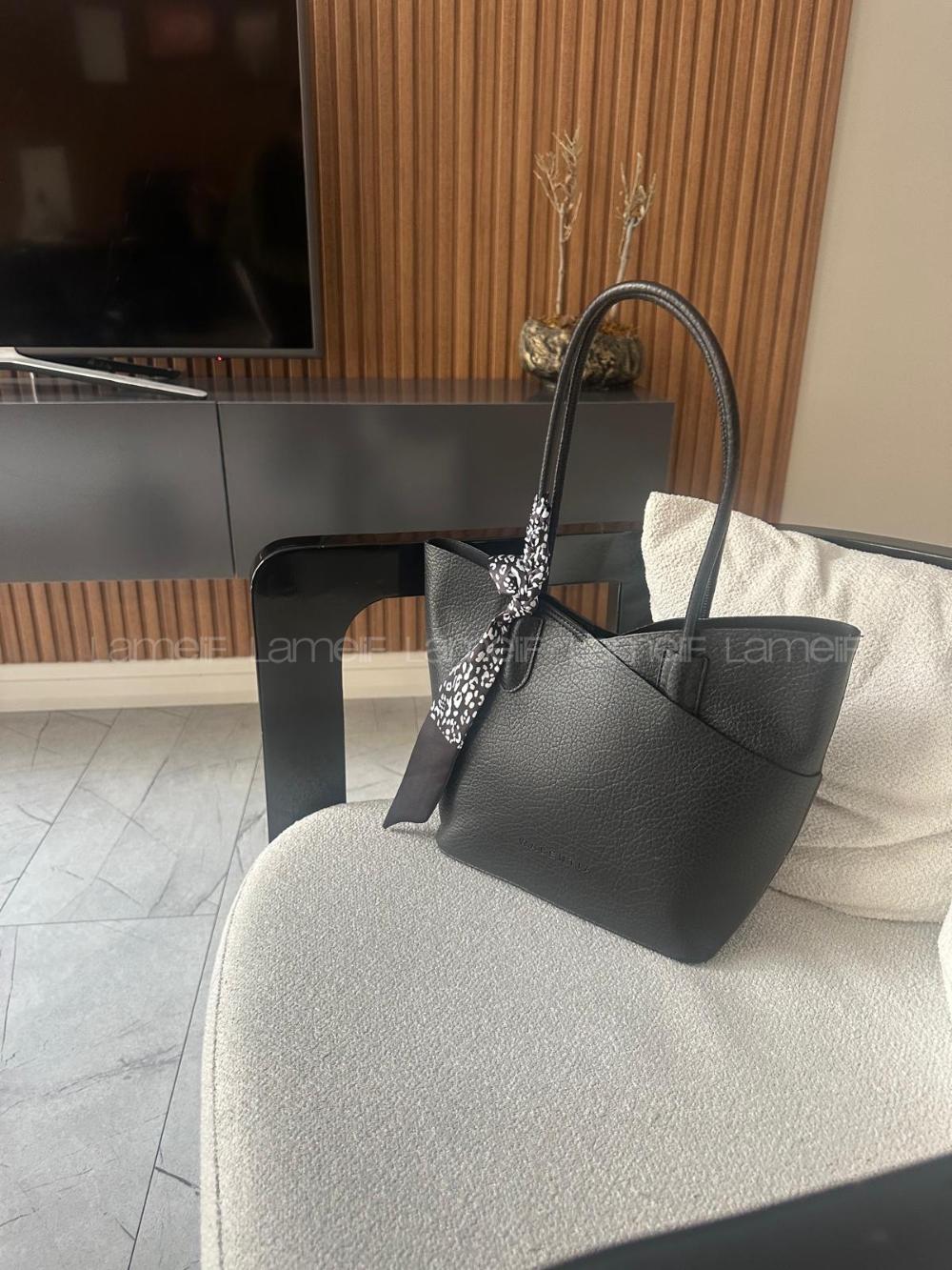 Fular Detaylı Yavrulu El   ve Omuz Çantası