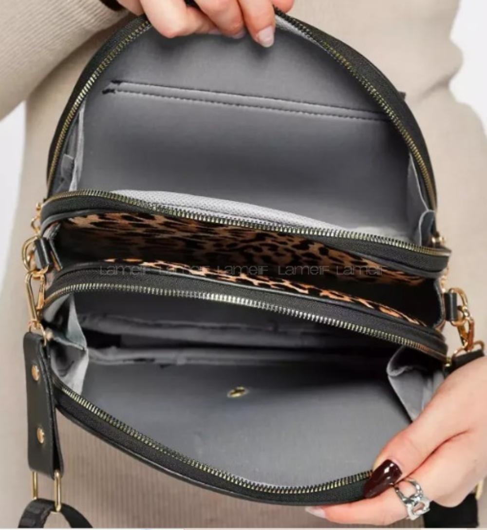 Lamelif 4 Gözlü Kapak Detaylı Kolon Askılı Bayan Çapraz Çanta Leopar