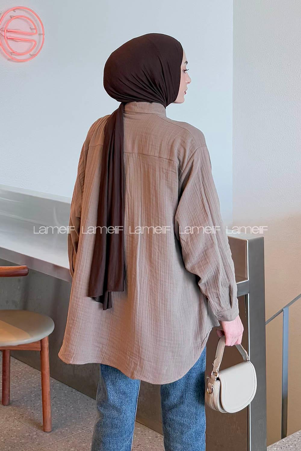 Soft Brown Shirt Collar Long Arm Linen Shirt