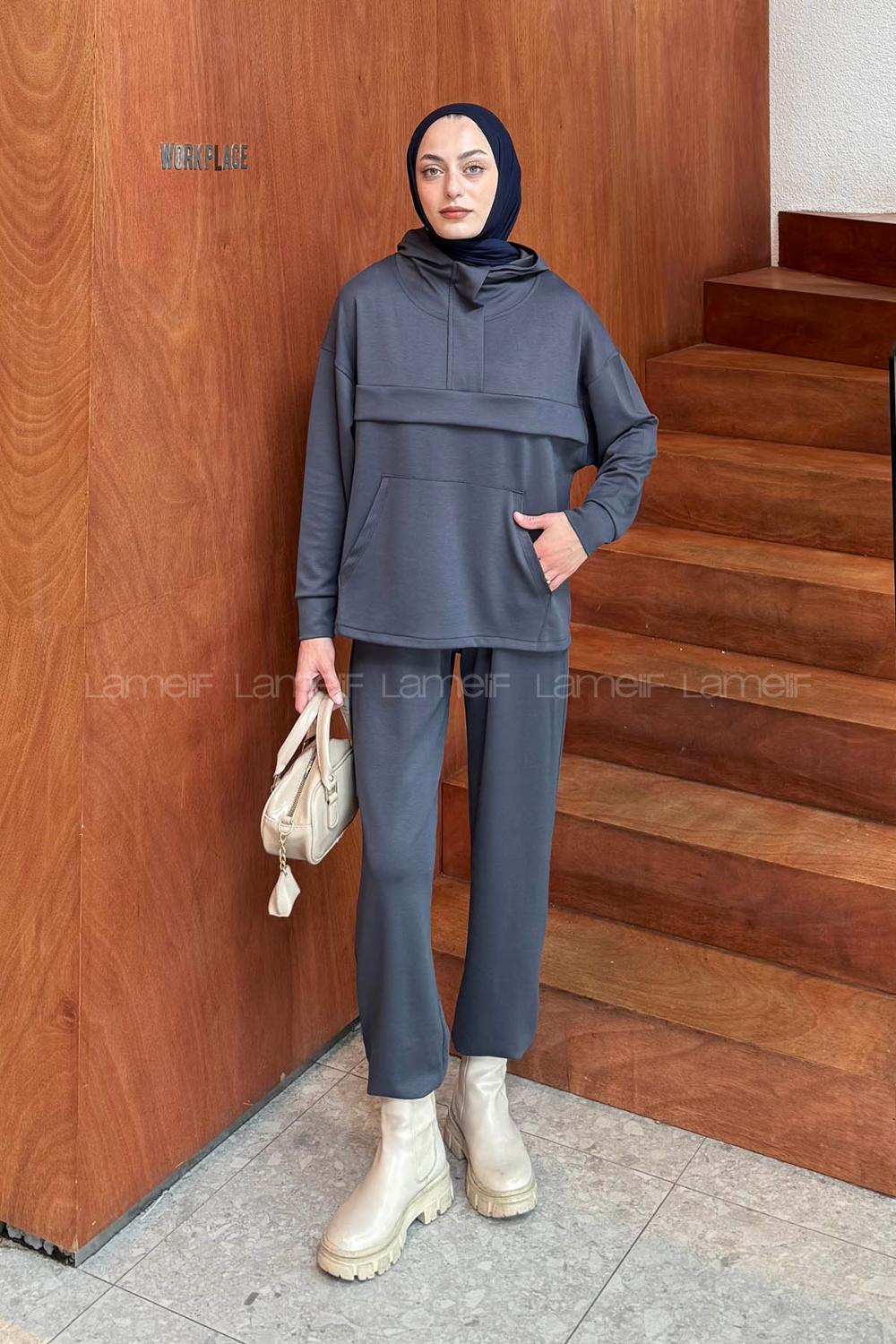 Lameli Kanguru Cep Modal Takım Antrasit