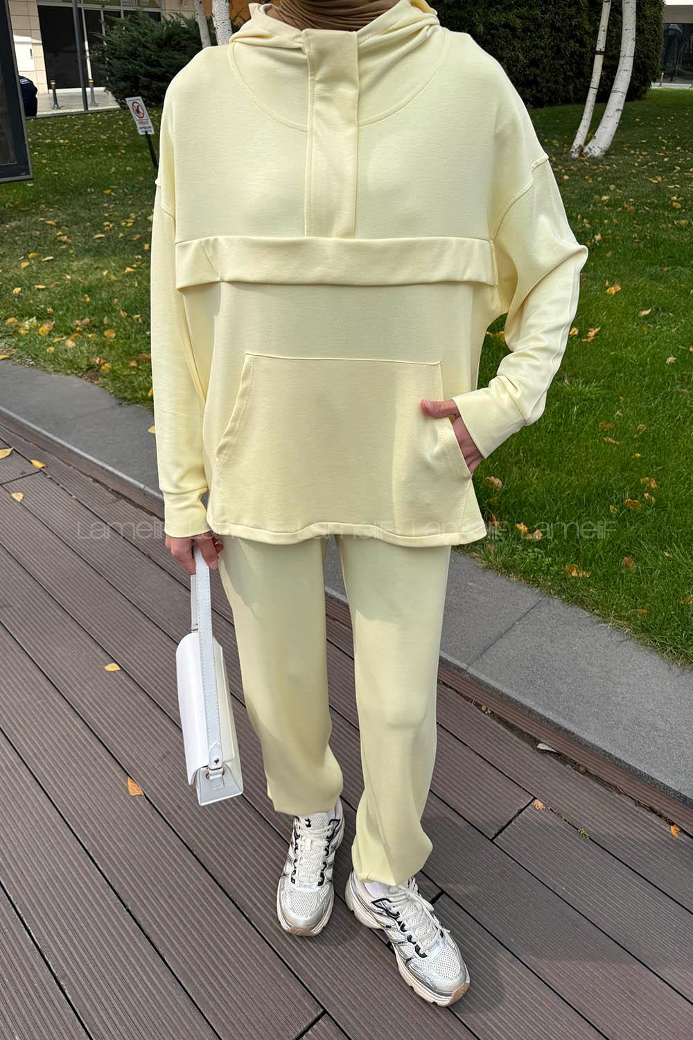 Lameli Kanguru Cep Modal Takım Sarı