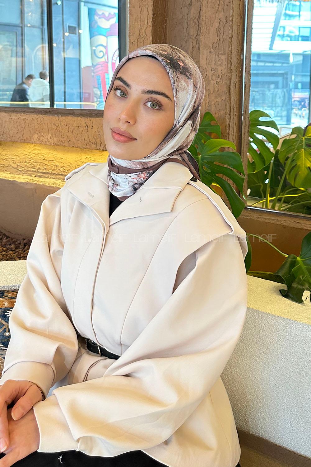 Lamelif Bohem Çiçek Desen Bambu Eşarp Çikolata Kahve