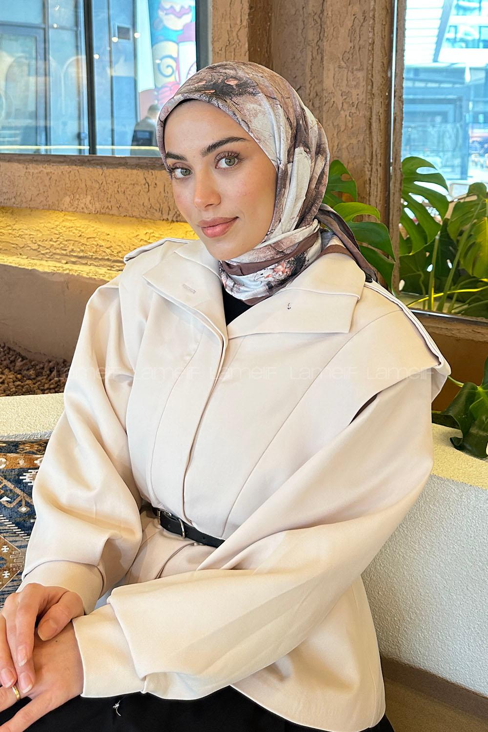 Lamelif Bohem Çiçek Desen Bambu Eşarp Çikolata Kahve