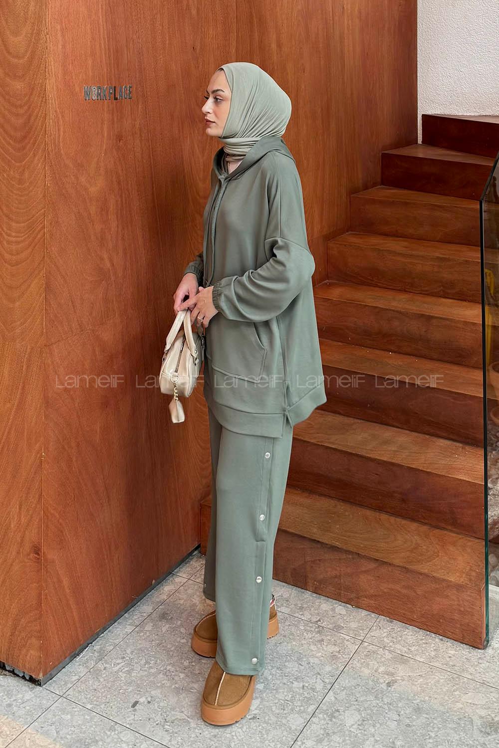 Khaki Hood Neck Long Arm Cotton Regular Trousers Comfortable Suit