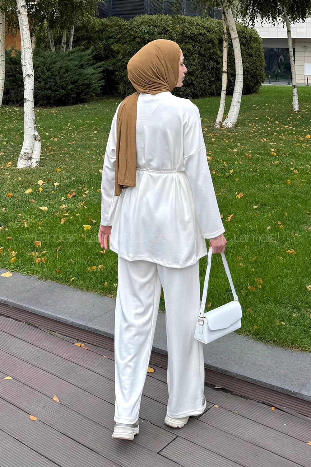 Lamelif Düğmeli İkili Takım Beyaz