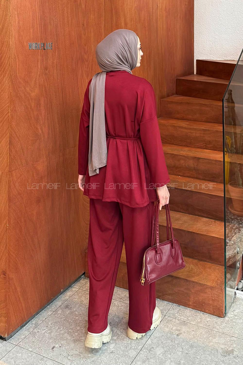 Lamelif Düğmeli İkili Takım Bordo