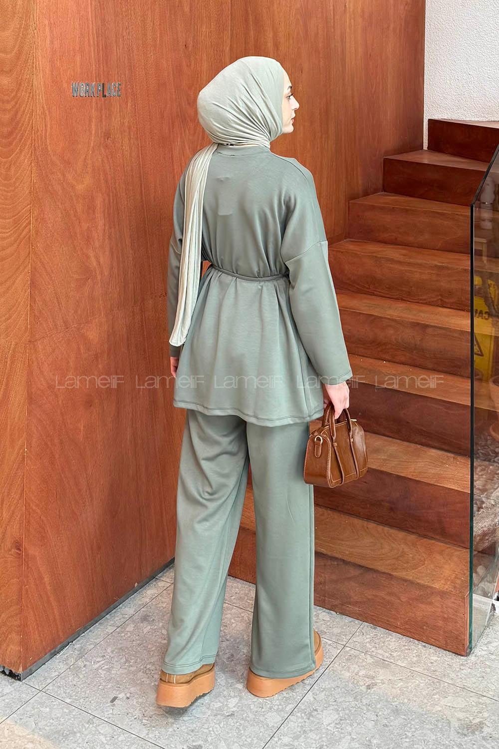 Lamelif Düğmeli İkili Takım Haki