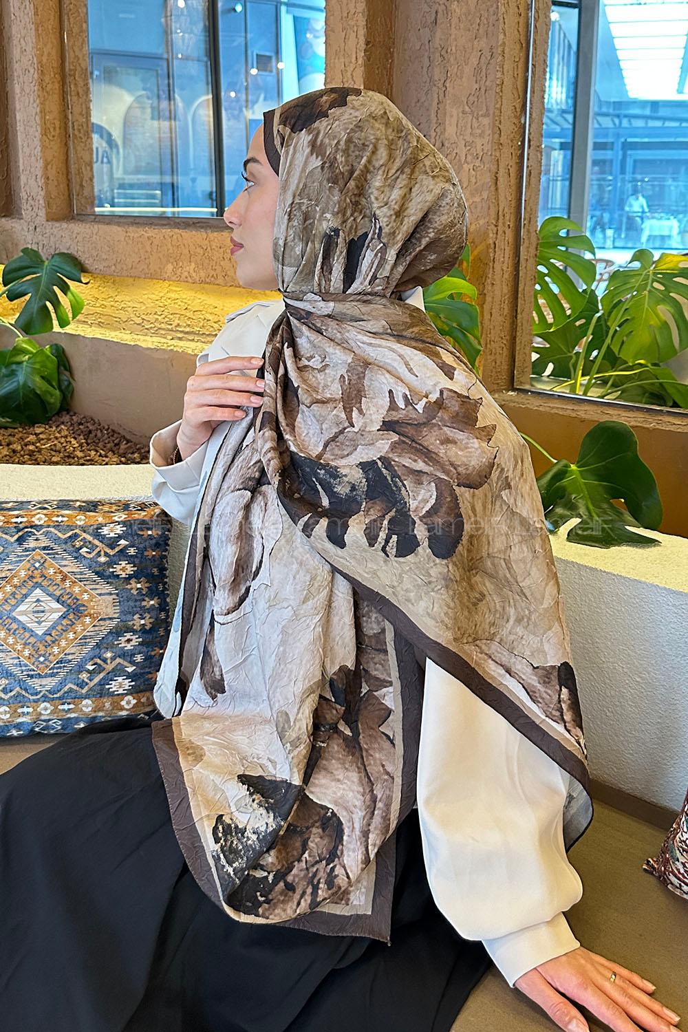 Lamelif Floral Desen Bambu Şal Asker Yeşili