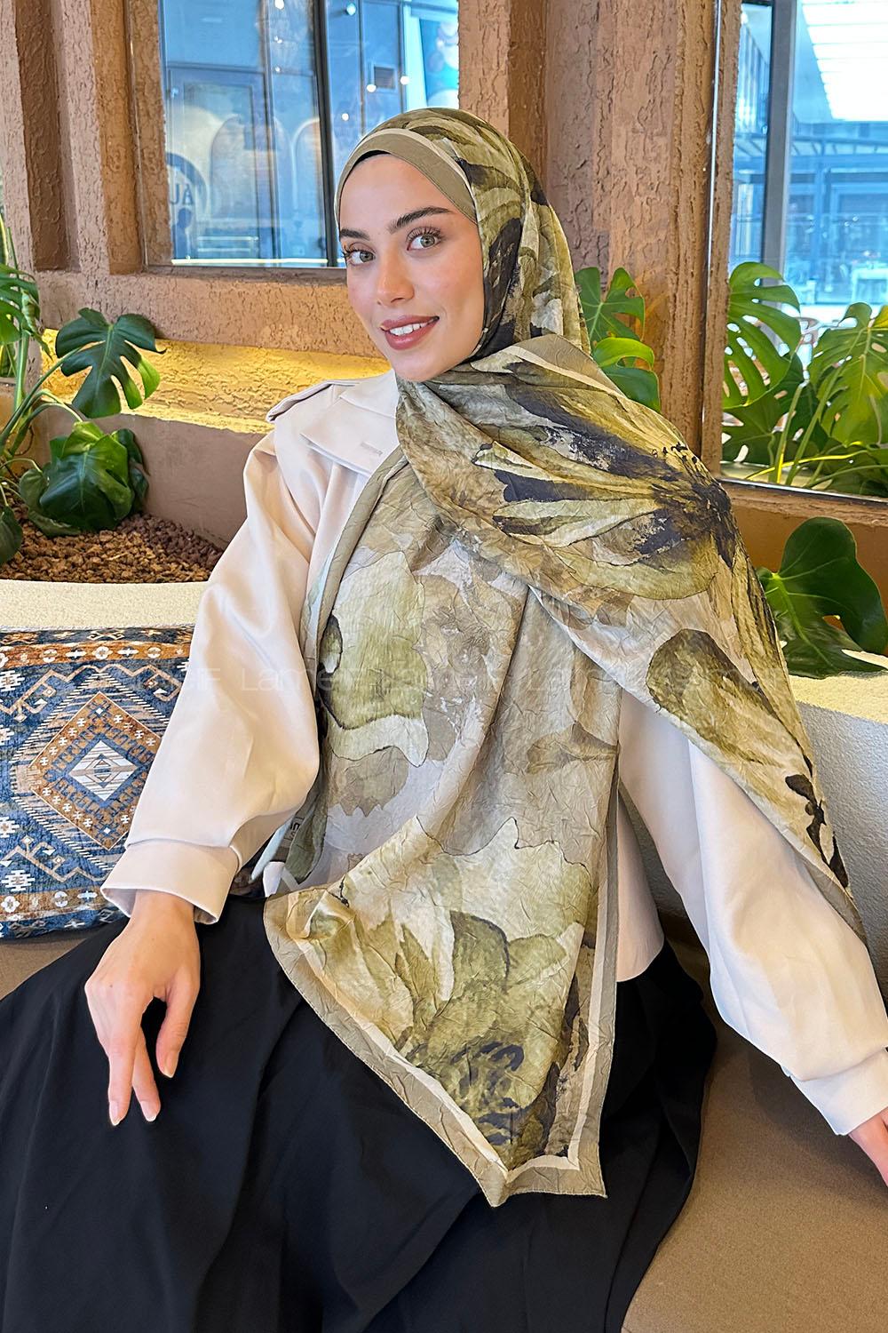 Lamelif Floral Desen Bambu Şal Mint Yeşili