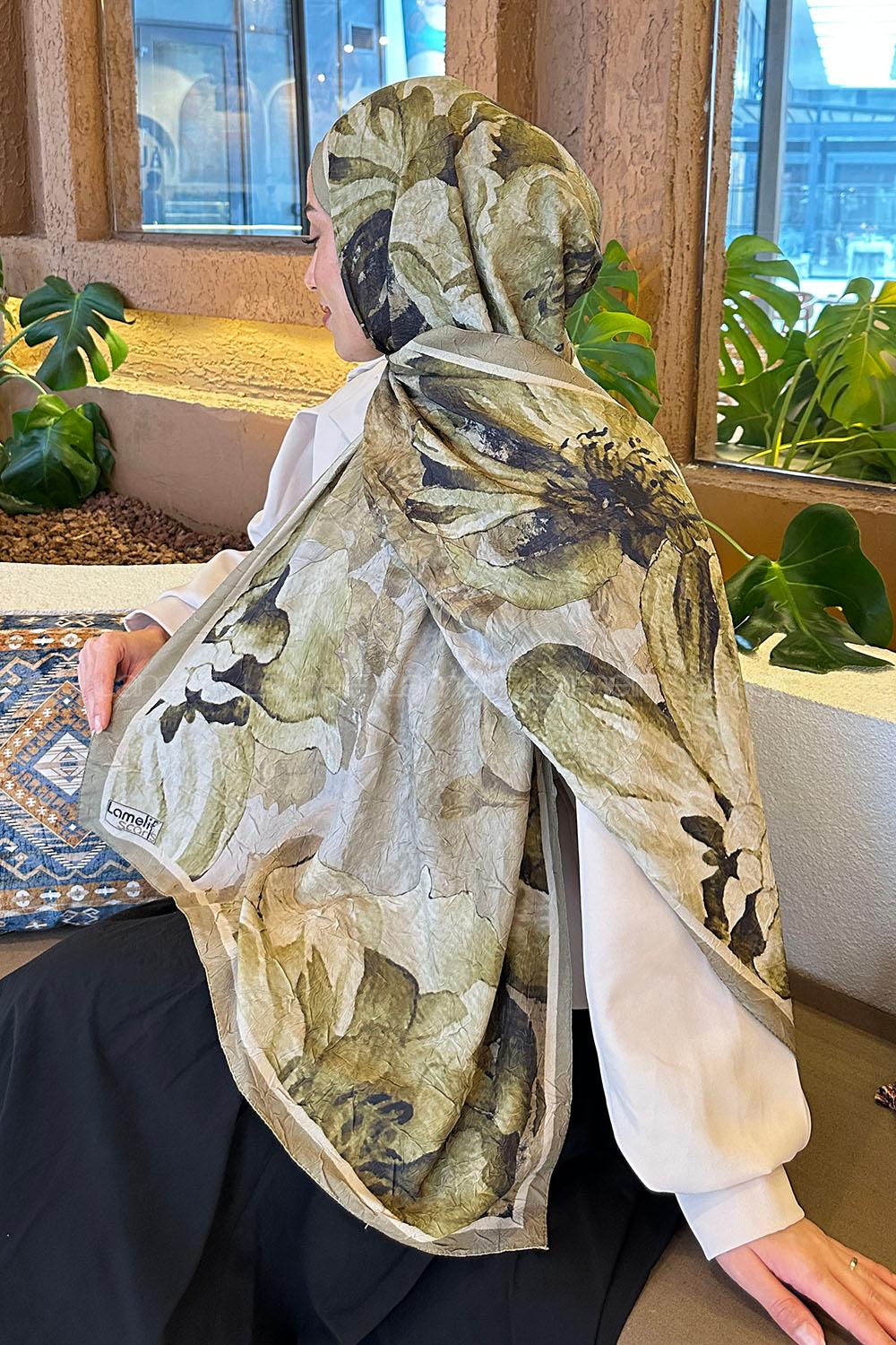 Lamelif Floral Desen Bambu Şal Mint Yeşili