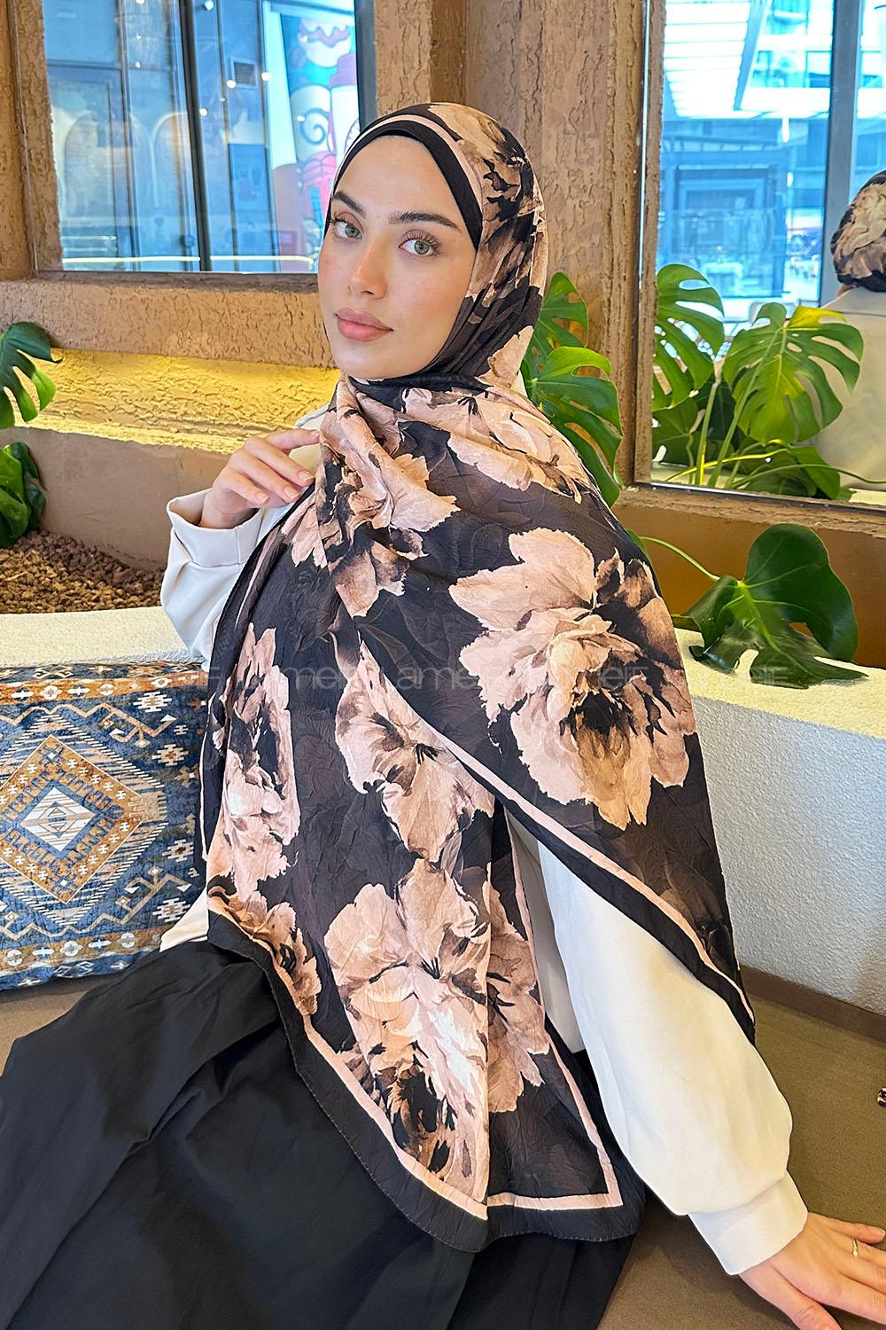 Lamelif Flower Desen Bambu Şal Acı Kahve