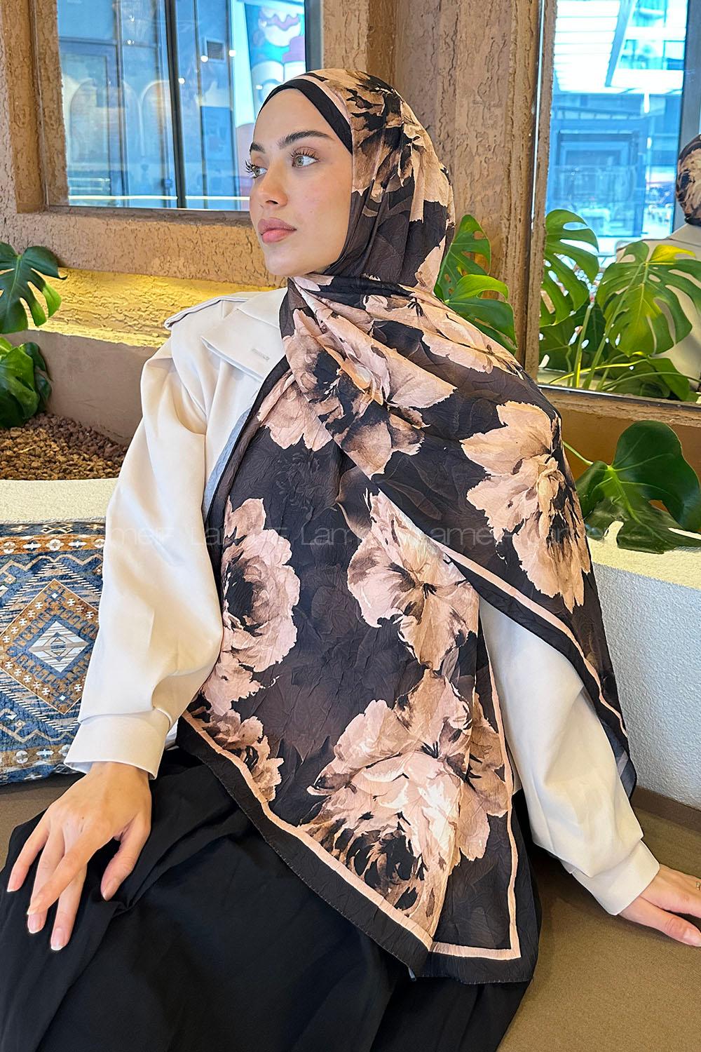 Lamelif Flower Desen Bambu Şal Acı Kahve