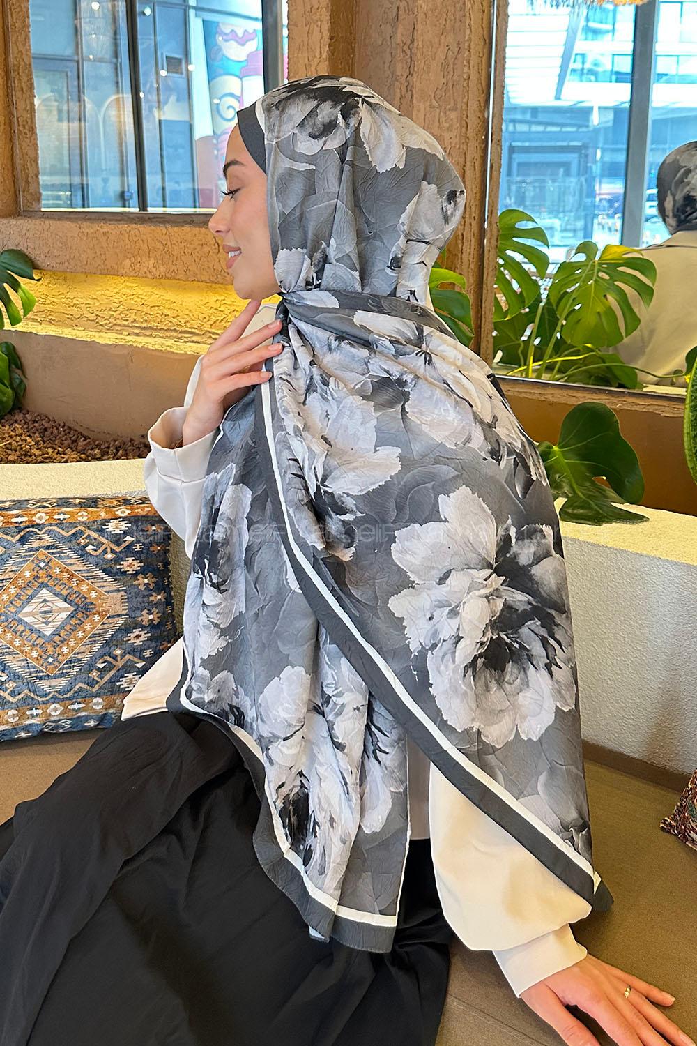 Lamelif Flower Desen Bambu Şal Antrasit