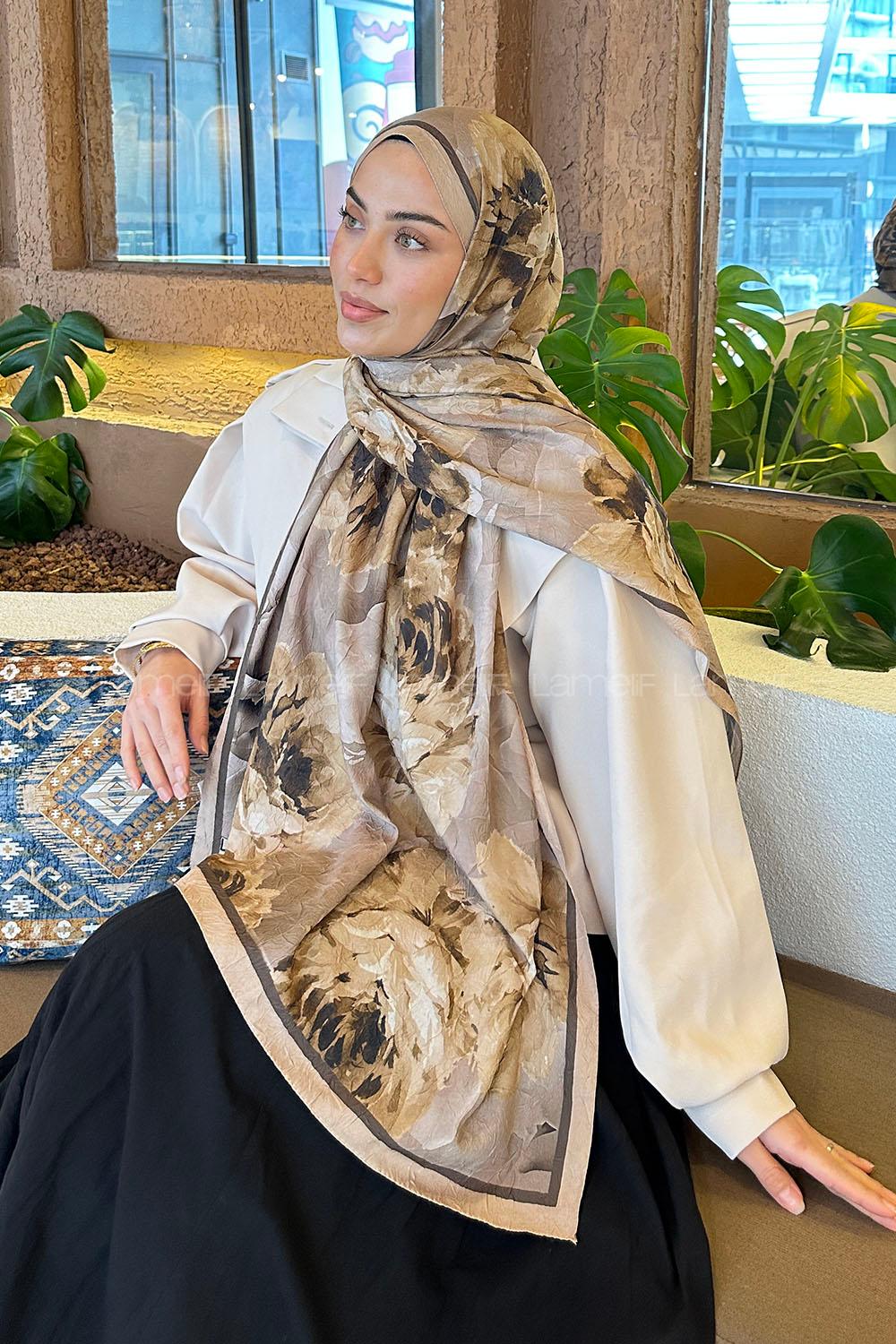 Lamelif Flower Desen Bambu Şal Camel