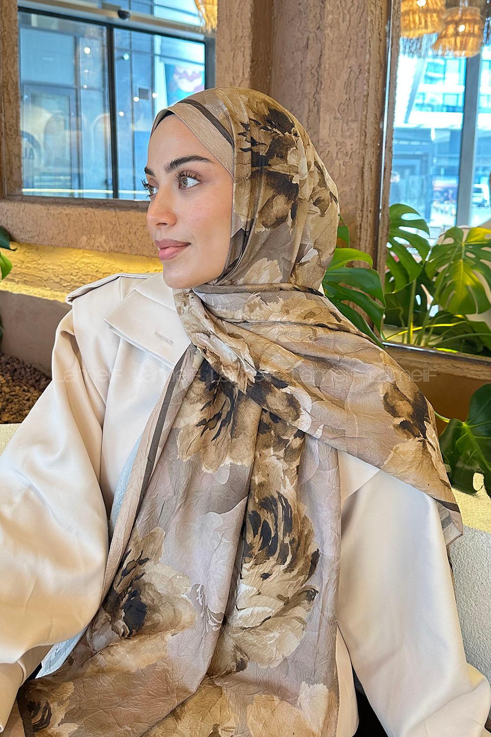 Lamelif Flower Desen Bambu Şal Camel