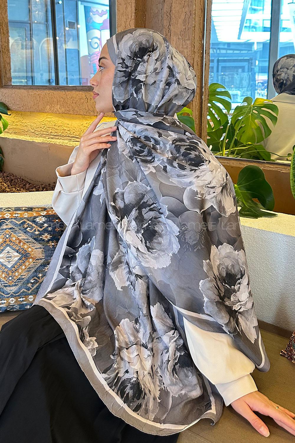 Lamelif Flower Desen Bambu Şal Gri