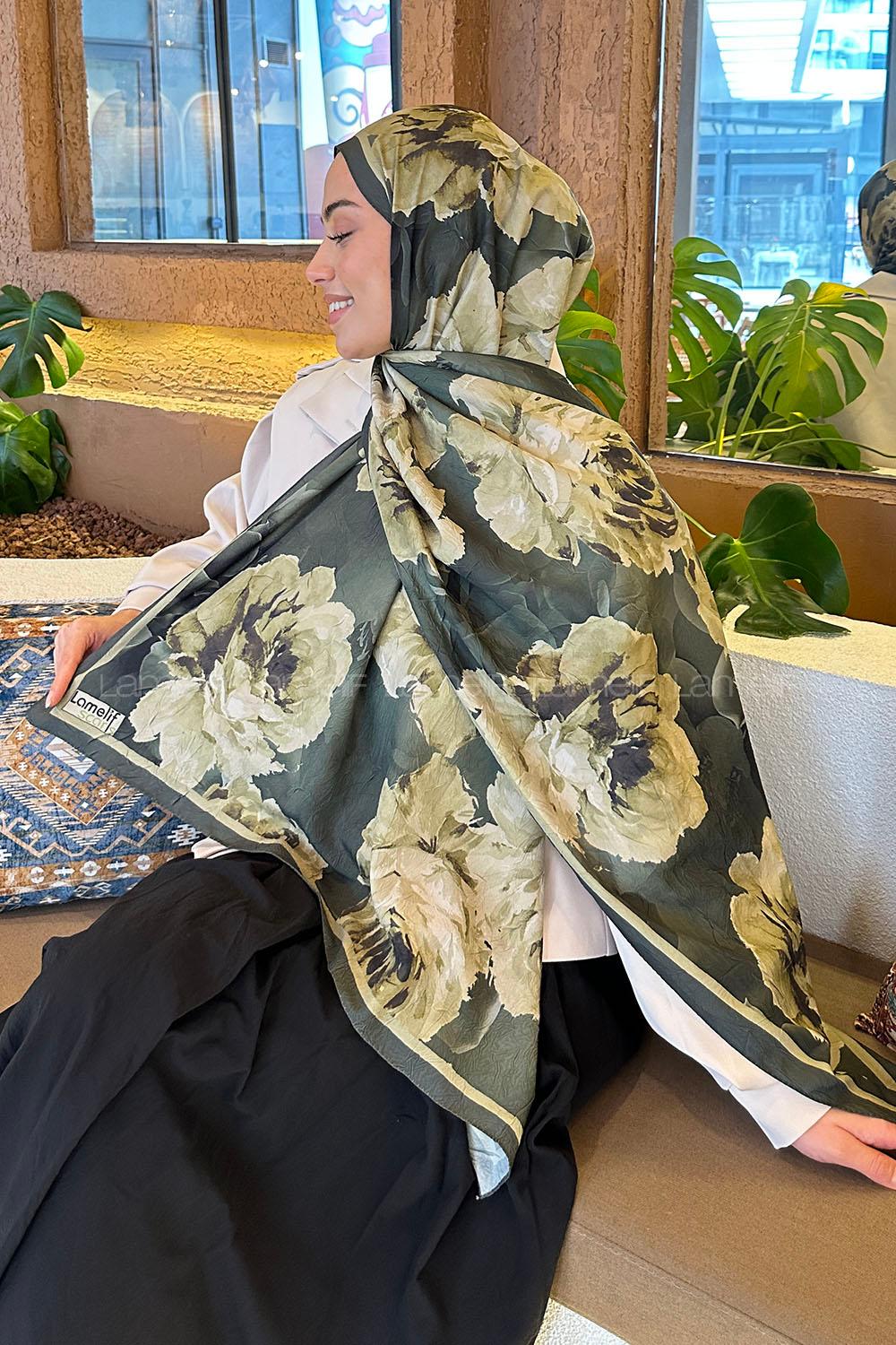 Lamelif Flower Desen Bambu Şal Haki