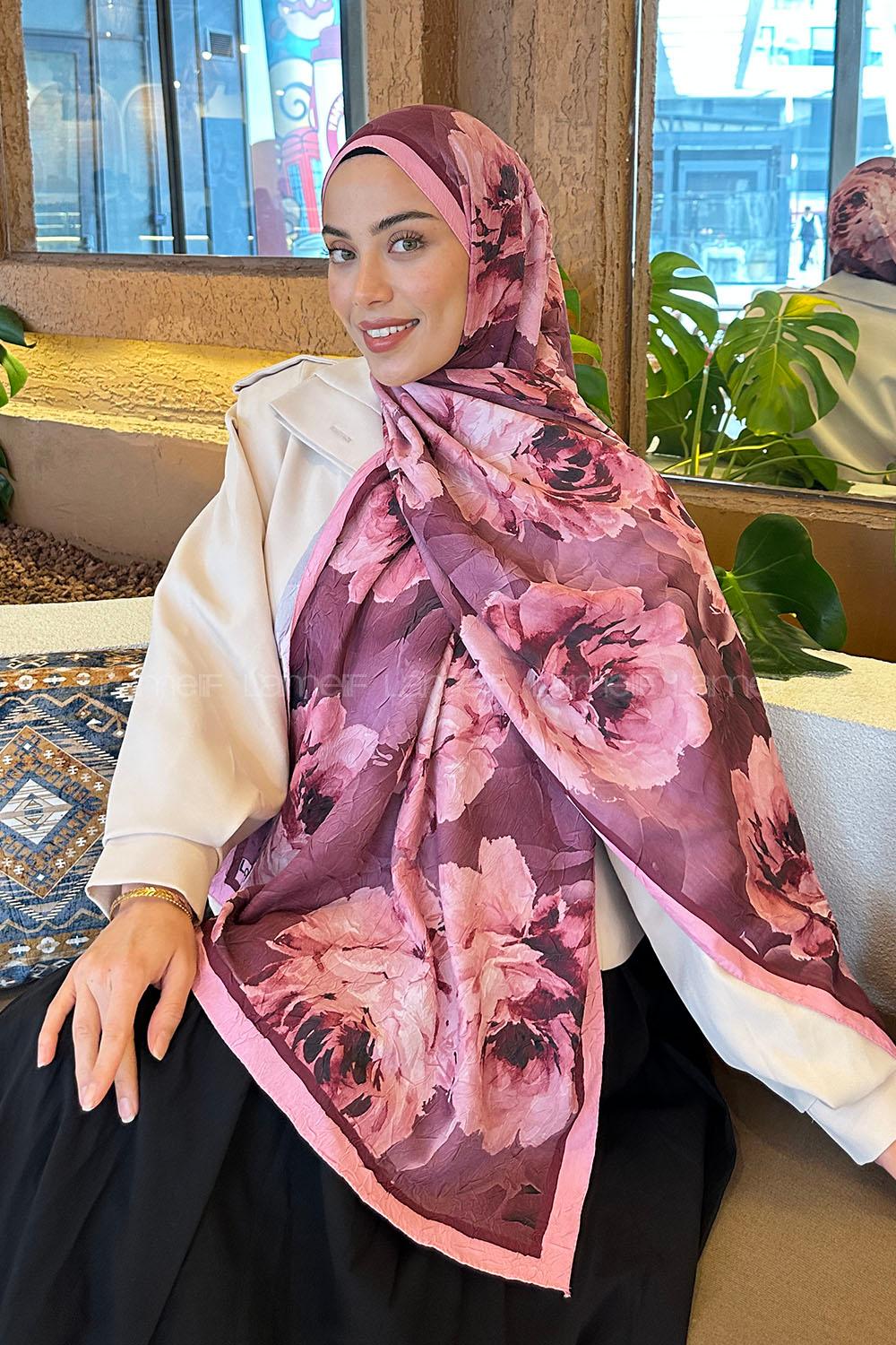 Lamelif Flower Desen Bambu Şal Şeker Pembe