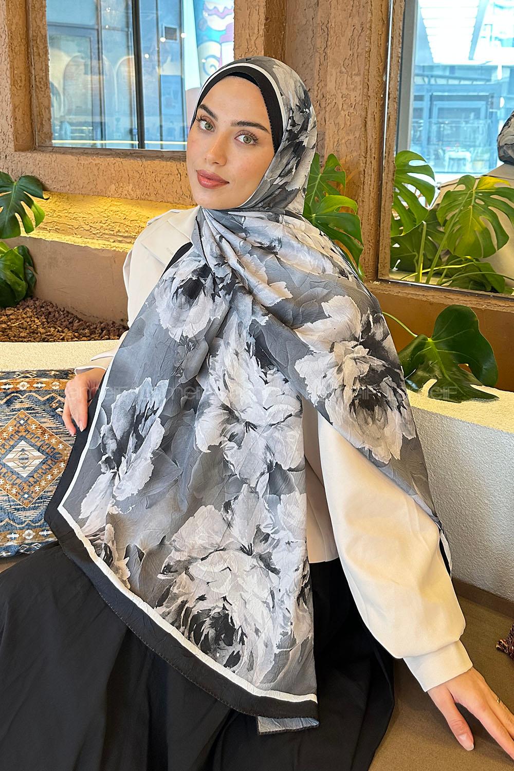 Lamelif Flower Desen Bambu Şal Siyah