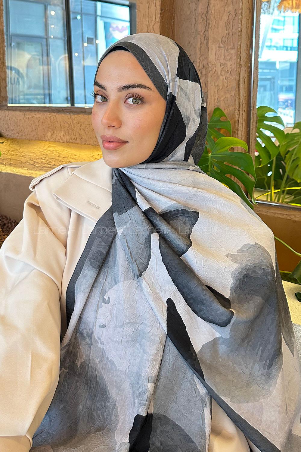 Lamelif Yaprak Desen Bambu Şal Antrasit