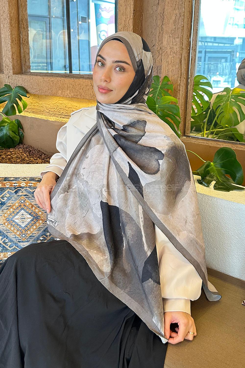 Lamelif Yaprak Desen Bambu Şal Asker Yeşili