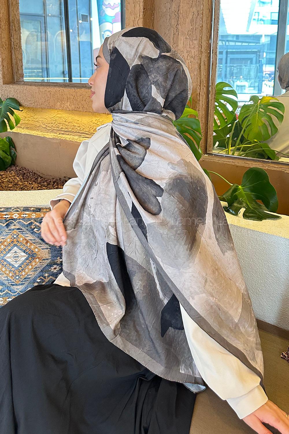 Lamelif Yaprak Desen Bambu Şal Asker Yeşili