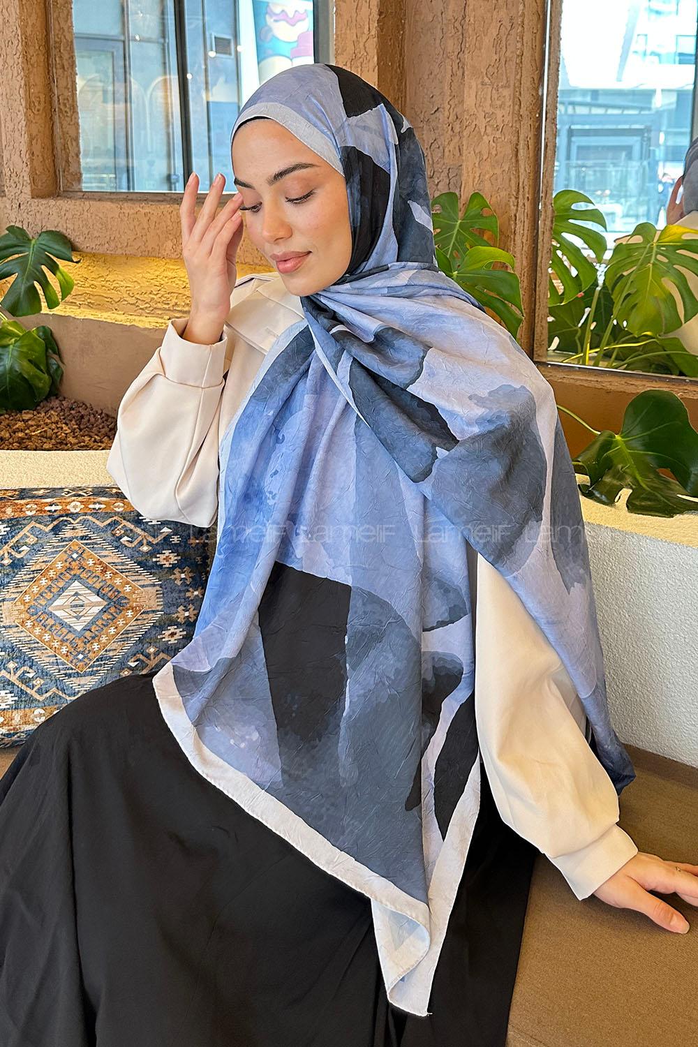 Lamelif Yaprak Desen Bambu Şal Bebe Mavisi