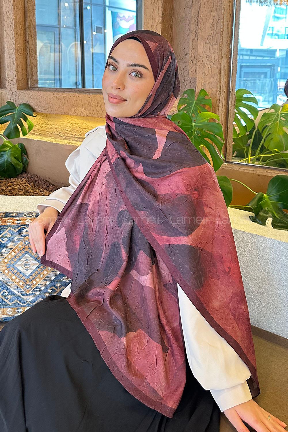 Lamelif Yaprak Desen Bambu Şal Bordo