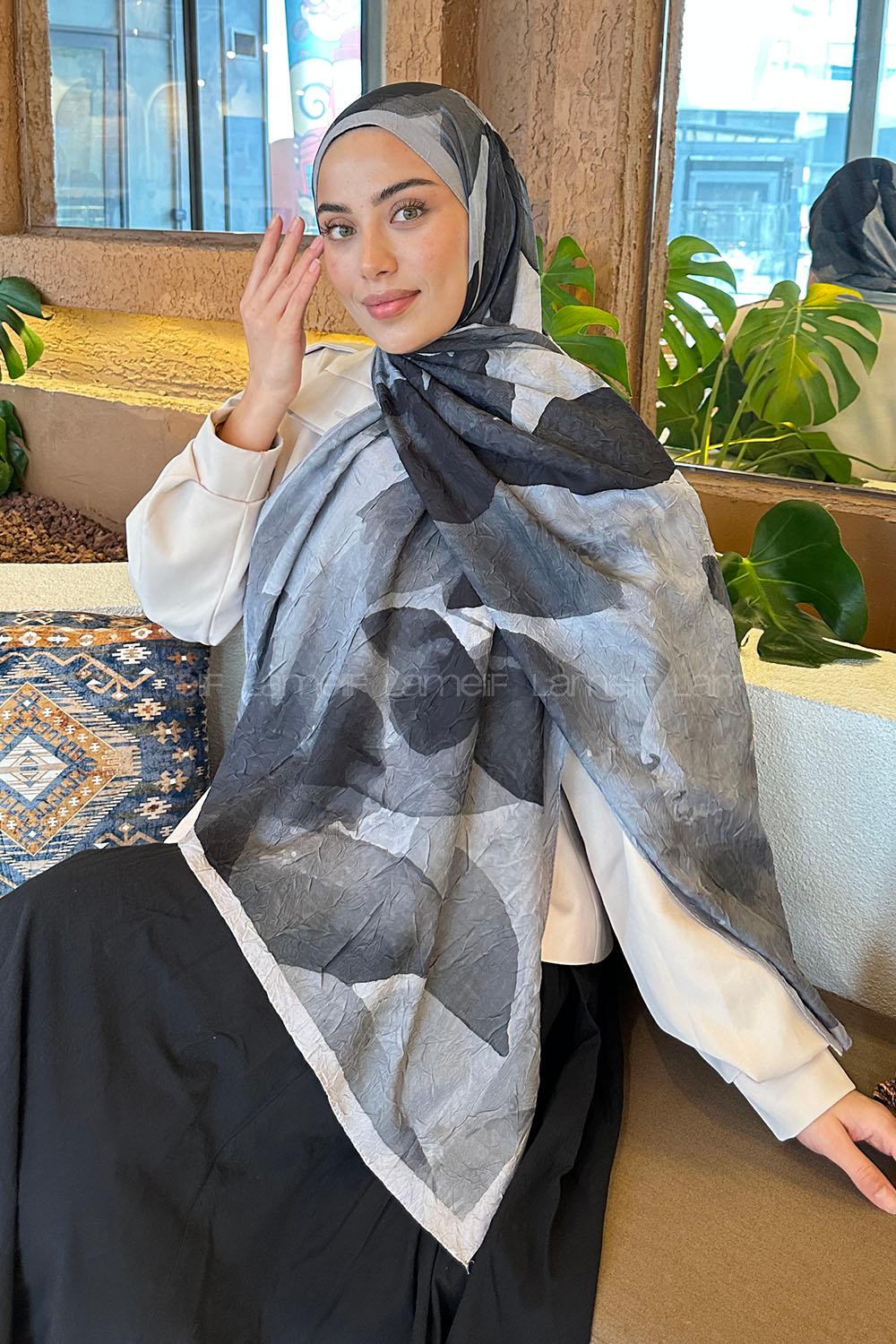 Lamelif Yaprak Desen Bambu Şal Gri