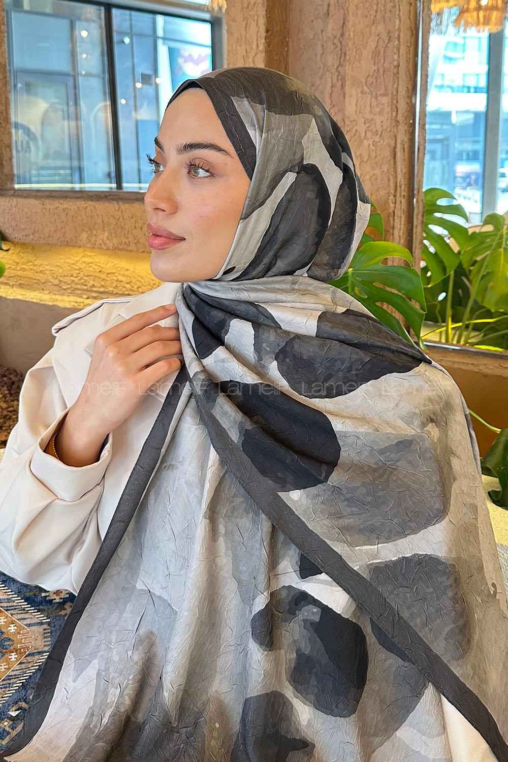 Lamelif Yaprak Desen Bambu Şal Koyu Yeşil