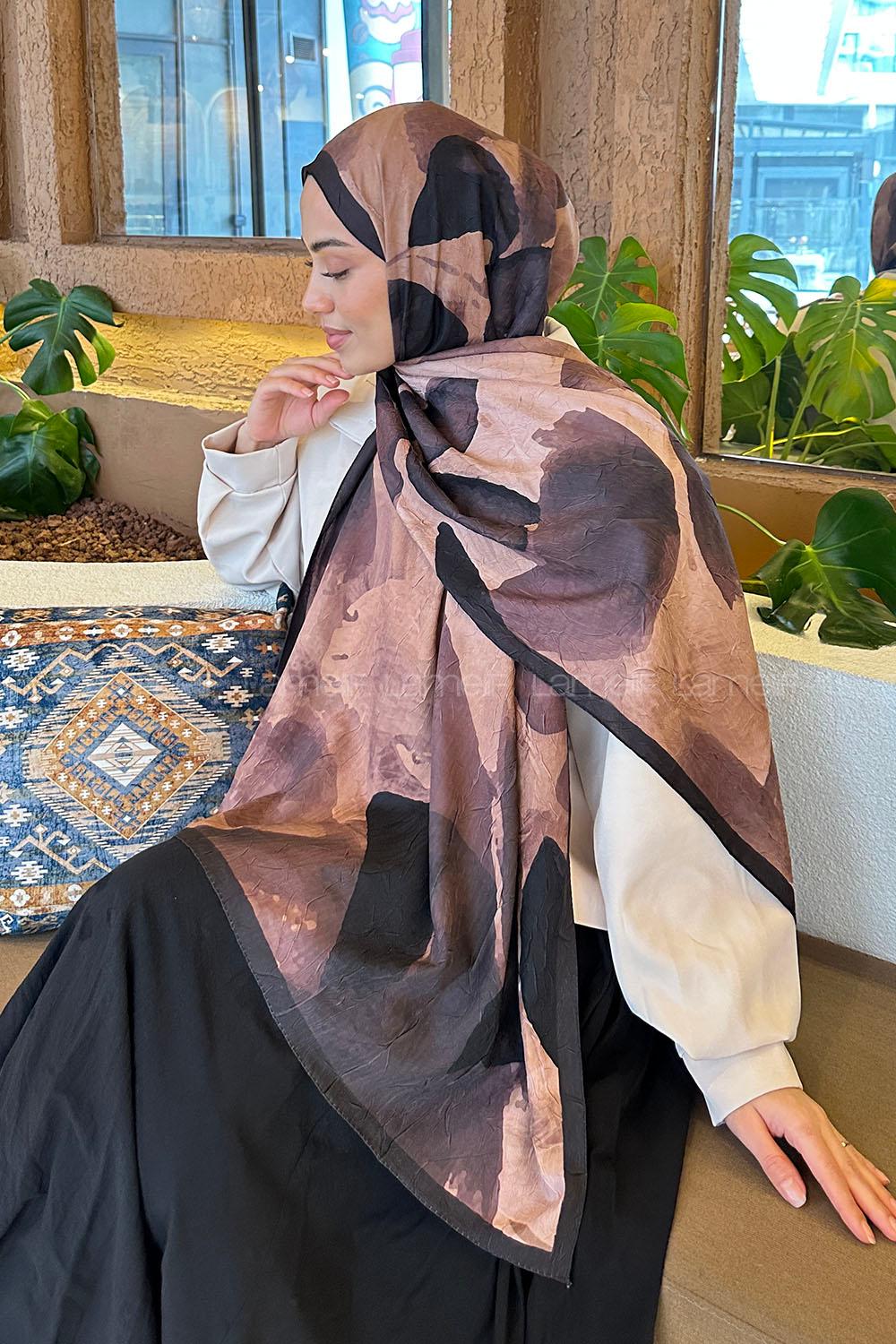 Lamelif Yaprak Desen Bambu Şal Sütlü Kahve