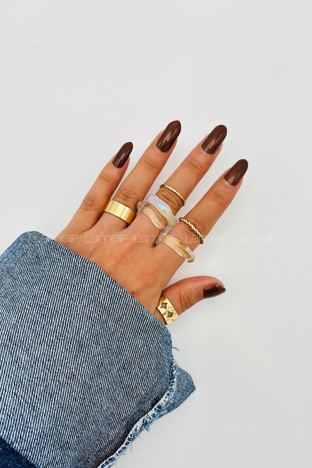 Lamelif Gold 7li Kombin Sedefli Yüzük Seti