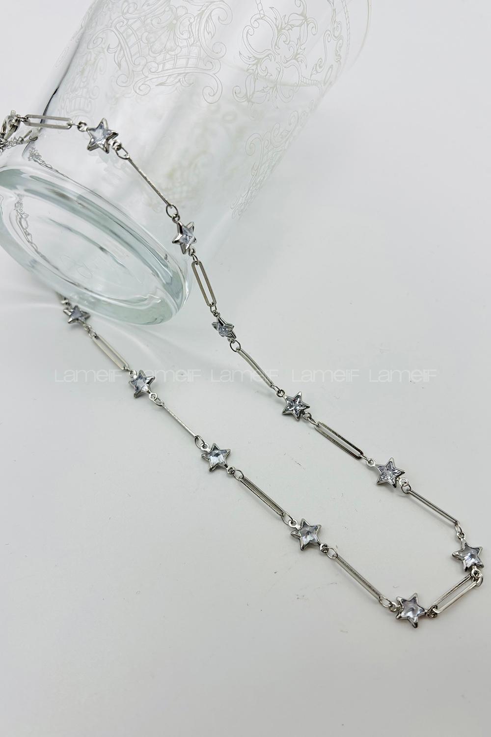 Lamelif Gümüş Çelik Kristal Yıldız Taşlı Kararmaz Kolye