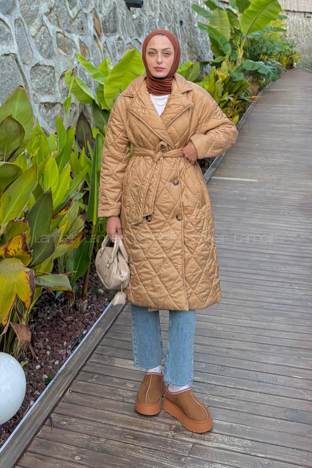 Beige Jacket Collar Long Arm Coat