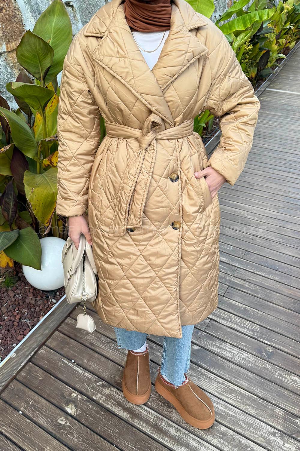 Beige Jacket Collar Long Arm Coat