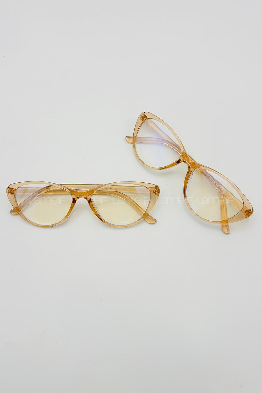 Lamelif Cat Eyes Bal Rengi Çerçeve Şeffaf Gözlük