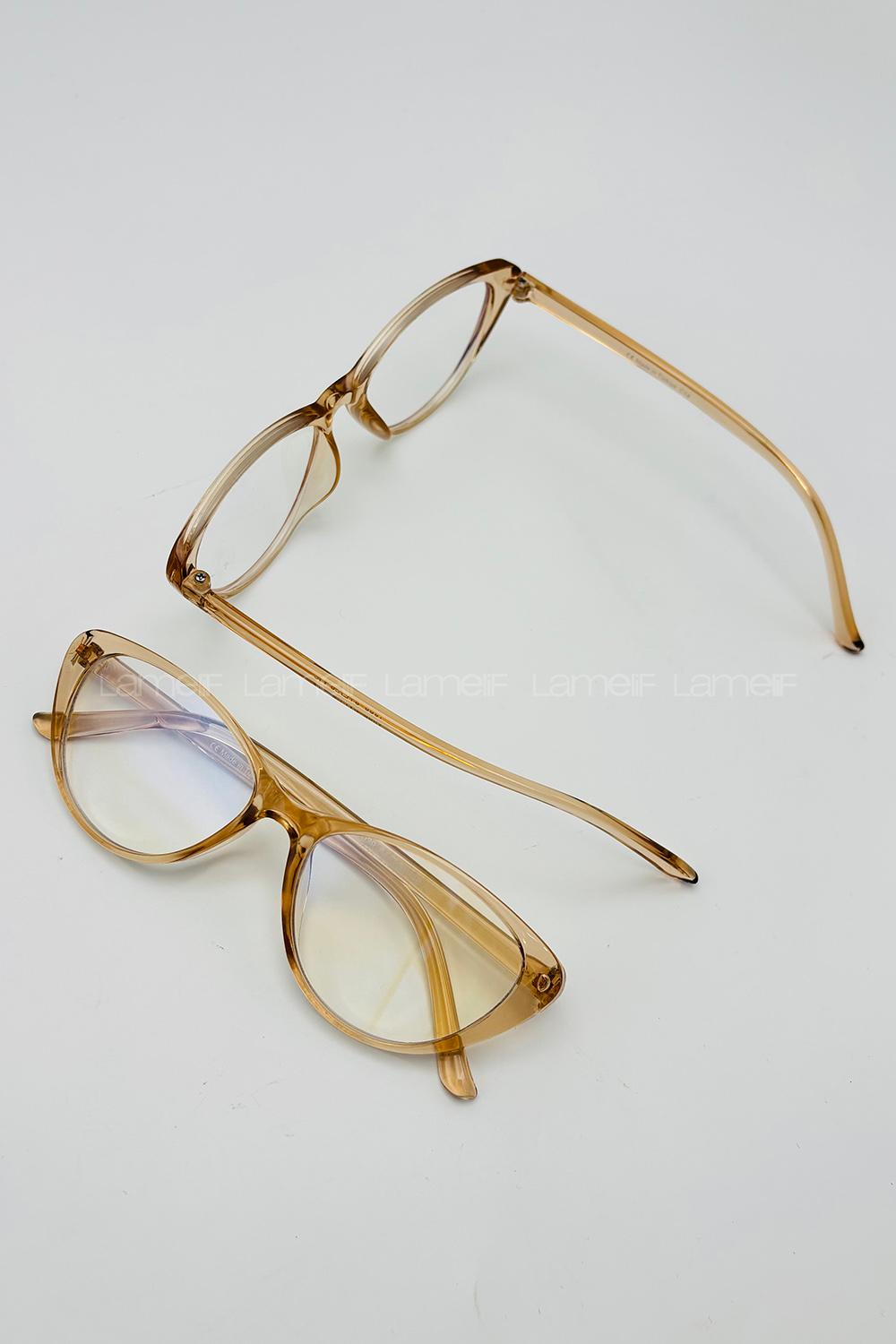 Lamelif Cat Eyes Bal Rengi Çerçeve Şeffaf Gözlük
