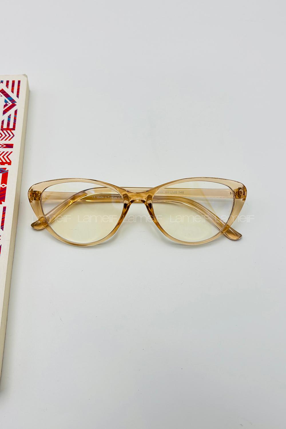 Lamelif Cat Eyes Bal Rengi Çerçeve Şeffaf Gözlük